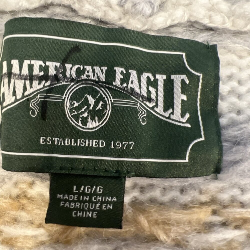 American Eagle Women Sweater Fair isle Hooded Size L Cropped Wool Blend Cozy - Picture 3 of 11